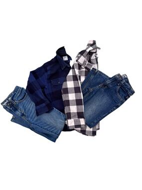 Cat & Jack Bundle of 2‎ Plaid Shirts and 2 Jeans - Size 6